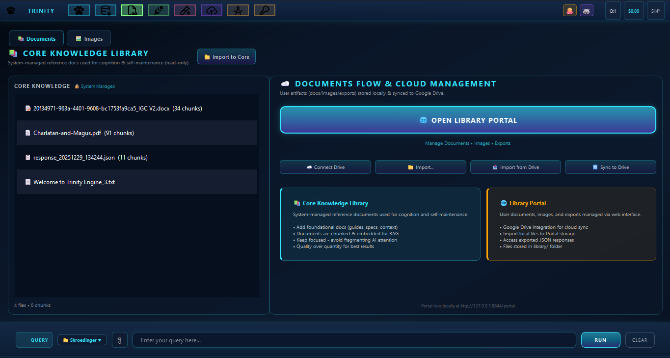 Document Library interface showing imported files, search functionality, and preview panel