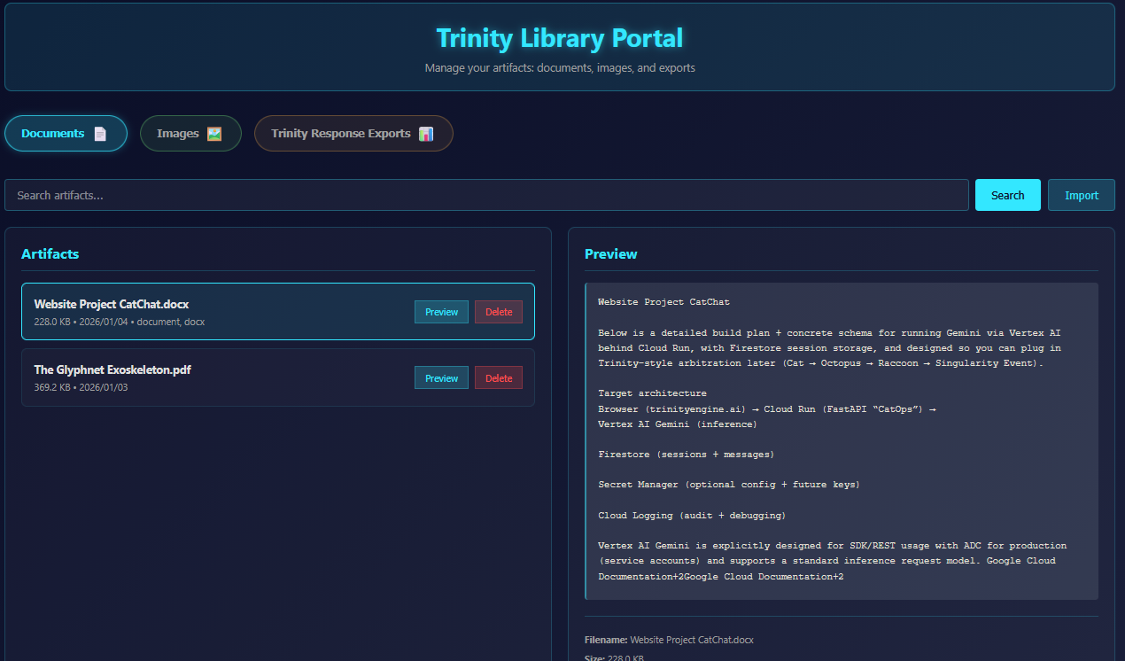 Library Portal interface showing document access, categorization, and navigation features